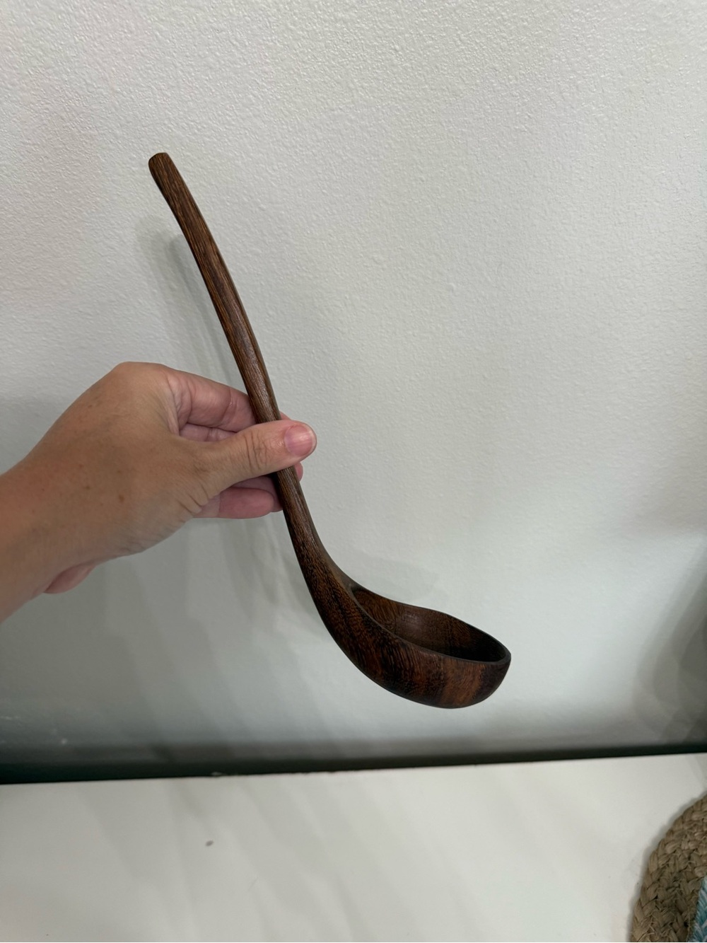 Hand Carved Wooden Soup Ladle Rustic Hardwood Serving Spoon Kitchen Utensil